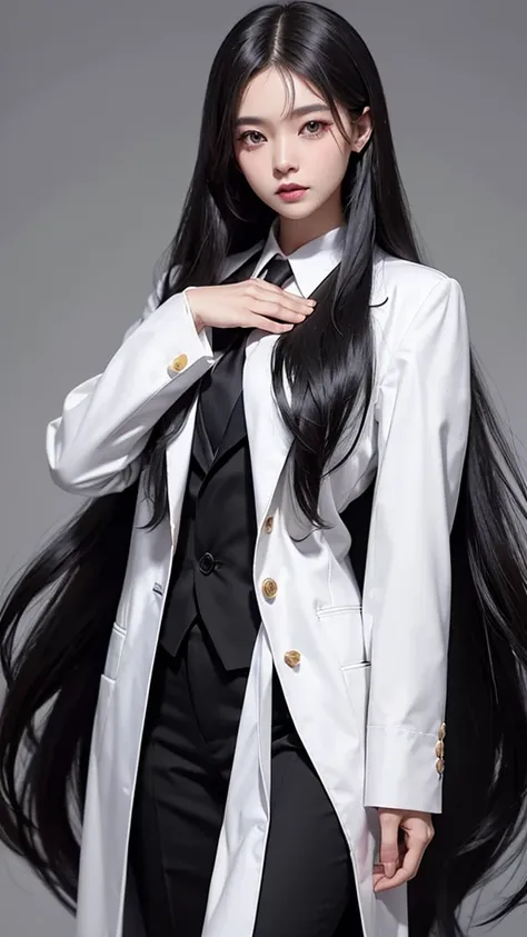 สาวสวยtwo meter long hair, long black hair, wear a suit, wear a suit over it., turn off all buttons., (เสื้อเชิ้ตwhite), (thai w...