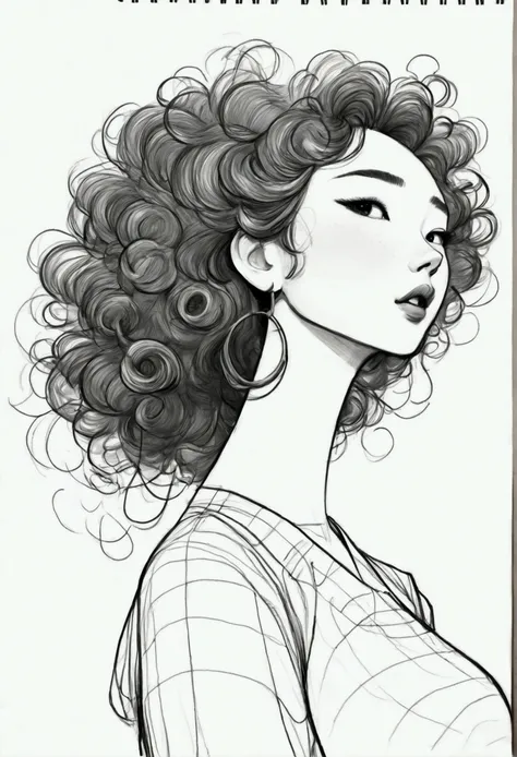 (((exaggerated digital character sketches:1.37，matchstick men))).(1 girl，cheongsam，solitary，fluffy curly hair，(exaggerated expre...