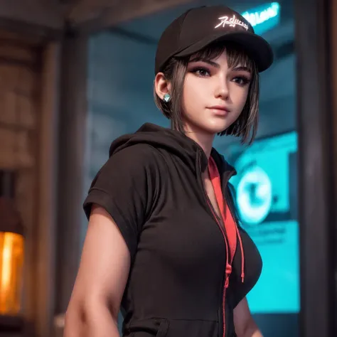 (masterpiece), best quality, expressive eyes, frontal pose, smile closed, perfect face,portrait face , Brown eyes, Eve, Short bob haircut, Stellar blade, Fringe hair, Athletic body, Ponytail hair, unreal engine skin:0.3,blushing cheeks:1.4, tight breast, l...