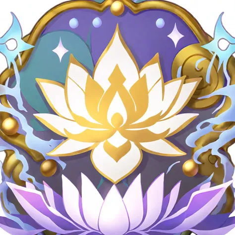 Magic lotus (Enchanted Lotus), element logo, element logo Enchanted Lotus, white color, purple color, gold color, blue color 