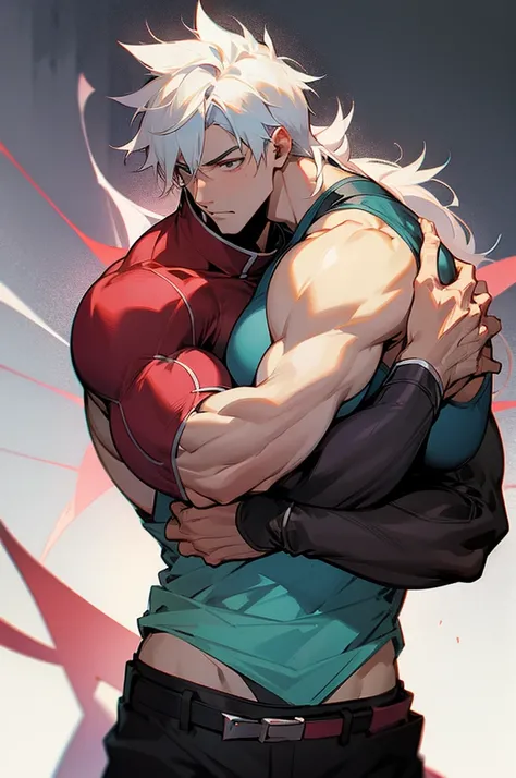 Hot male handsome male anime muscular muscle daddy hug another male handsome 