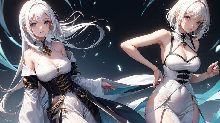 Create a character with white hair, smooth, falling to her waist