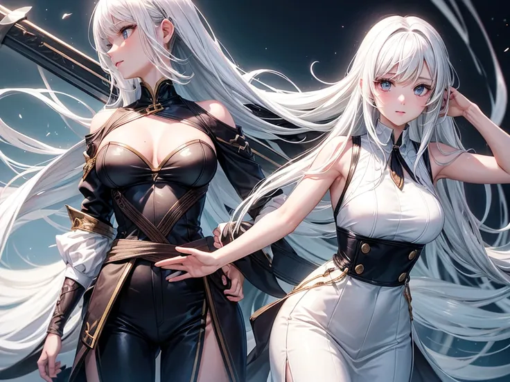 Create a character with white hair, smooth, falling to her waist