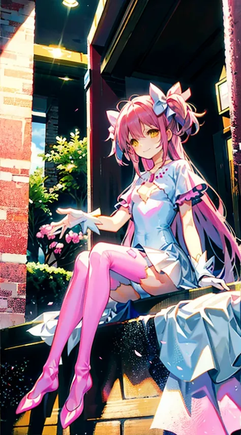 Pink hair，madoka，street，Smile，Foot washing，leotard