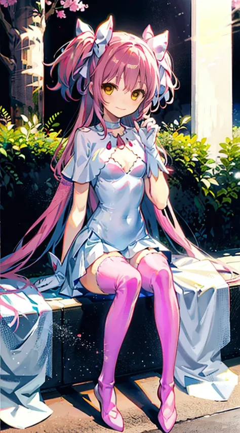 Pink hair，madoka，street，Smile，Foot washing，leotard