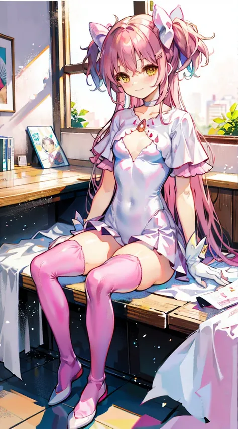 Pink hair，madoka，Smile，Foot washing，leotard