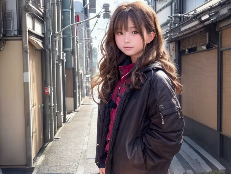 (8k, Highest quality, masterpiece: 1.4), Very detailedな, Highest quality, Ultra-high resolution, Written boundary depth,(Realistic:1.4,RAW shooting,)Ultra-Realistic Capture,(Very detailed,High definition 16K), cute, girl, Brown Hair, (city:1.4), (wood々Sunl...