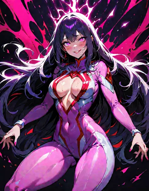 1 beautiful woman,(Highest quality,Extremely detailed depiction,Incredibly absurd high resolution,Anatomically accurate depiction,Perfect body,Two curvaceous legs),(female sentai heroine),(White and pink bodysuit),eyelash,eye shadow,eyeliner,mascara,(Flash...