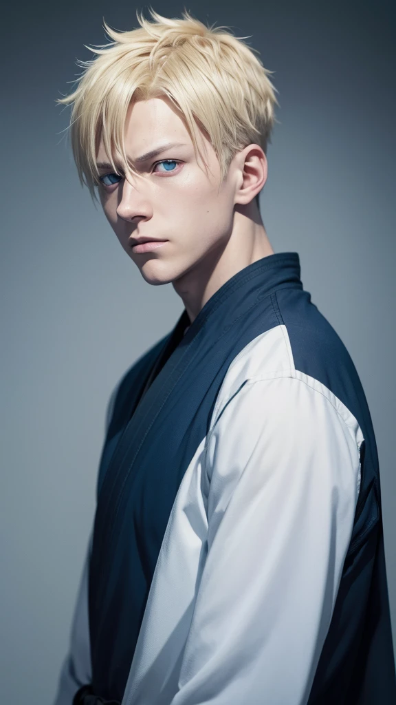 Create There is a boy with blond hair, blue colored eyes, Caucasian skin, which has the face of the character Toji from Jujutsu Kaisen.