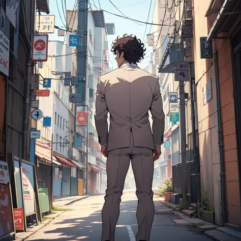 ((best qualityer)), (detailded), (アニメ), (realisitic),1 white man with dark curly hair wearing a suit alone in a big city landscape in Brazil with his back turned