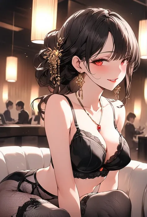 　Soapland　Shy and seductive look　Sexy Body　Clear Eyes　Round eyes　Sit in a luxurious chair　office lady　Japanese women　Manga illustration　Beautiful and firm breasts　Beautiful E Cup Breasts　the body is slim　Highest quality　4K Chignon Hairstyle　Hair tied up　Me...