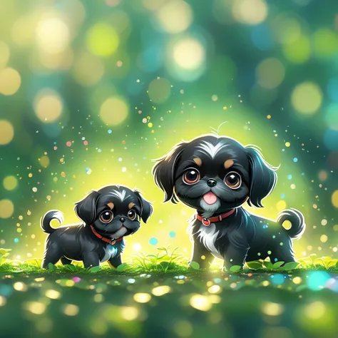 (masterpiece, best quality:1.2), 2 adorable small black Shih Tzu puppies on green background, cute numbersArt, Lovely and detailed digital art, 4k hd illustration wallpaper, Cute numbers, Blurred dream illustration, 4k hd wallpaper illustration, Cute 3d re...