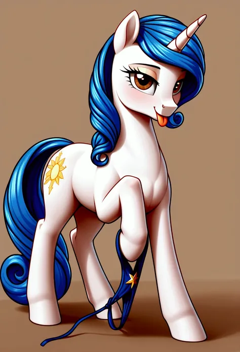 My little pony, long blue hair, white body, brown eyes, very seductive, tongue out, pulling panties 