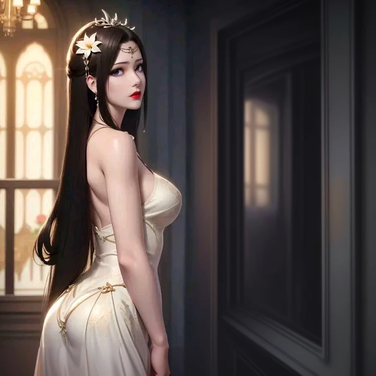 arafed woman in a white dress with a flower in her hair, seductive tifa lockhart portrait, ((a beautiful fantasy empress)), beautiful alluring anime woman, seductive anime girl, tifa lockhart with white hair, tifa lockhart, tifa, glamorous tifa lockheart, ...