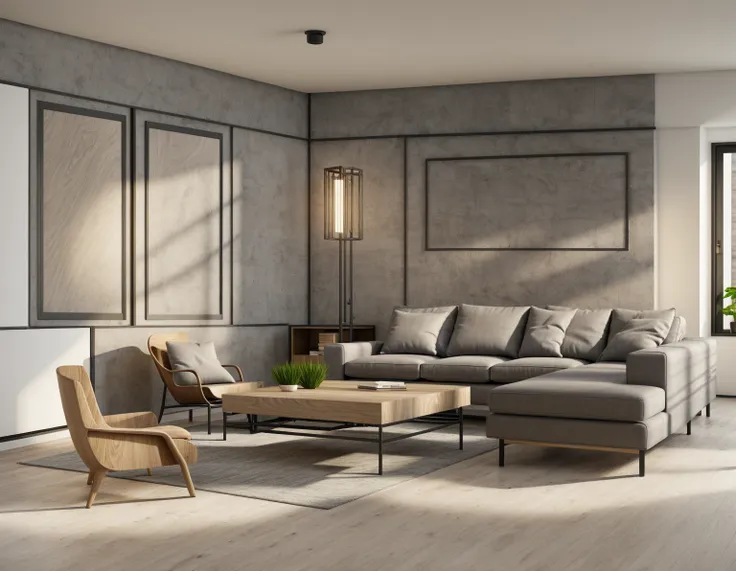 industry style, livingroom, beautyful warm light