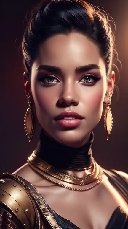 there is a sexy indian woman with a steam powered dark skin, with tall, royal look, street punk concept art, sexy full body view...