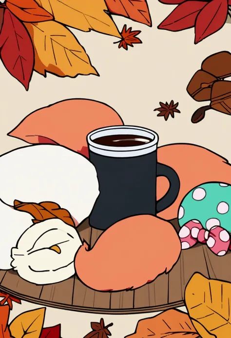 wallpapersv1, autumn, coffee, candy, leafs, cozy fox patern style wallpapersv1, 8k