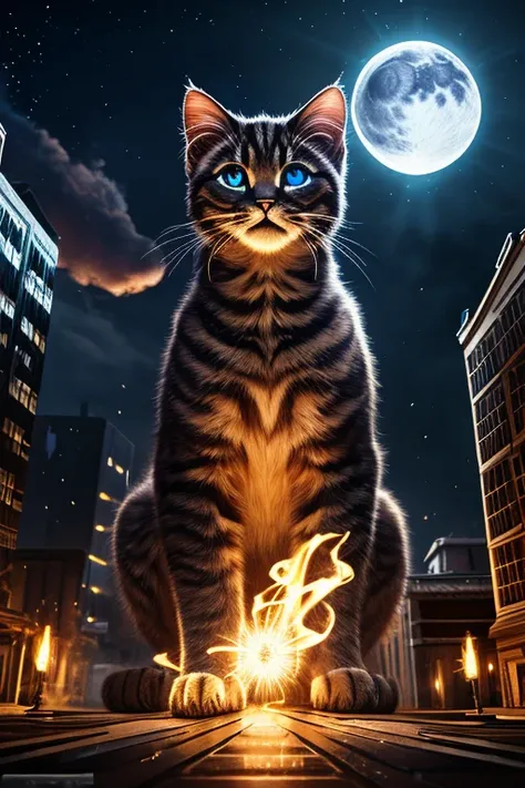 (Highest quality、masterpiece、8k))、Anatomically correct、Very detailed、High resolution、Realistic、((Beautiful, sparkling, detailed eyes))、Intricate details、Cinematic lighting、((Dynamic composition))、Giant kitten、A giant kitten like a monster、Kitten bigger tha...