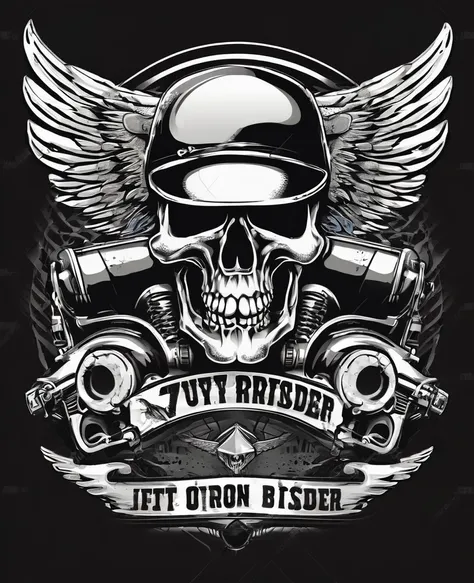 T-shirt designs, Fully editable vector illustration of vintage biker skull with wings and pistons emblem, text logo: NIGHT RIDER, on white background, image suitable for emblem, insignia, crest, graphic t-shirt, tattoo or t-shirt design