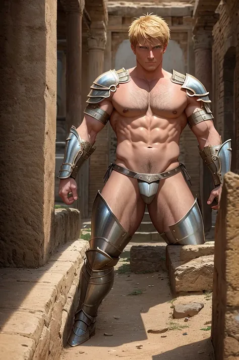 Ancient Rome. Muscular, with a carefully shaved face, without beard or mustache, handsome, in battle armor, blond centurion of the Roman army, 45 years old. He fucks in the ass a red-haired slave boy, 16 years old, poorly dressed, who is in love with him. ...