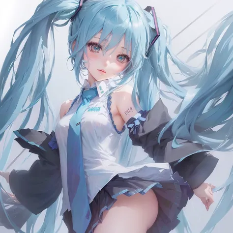 Anime girl with long blue hair and a tie, Mikudayo, hatsune Miku, hatsune Miku portrait, portrait of hatsune Miku, Miku, Anime Style 4k, Pixiv contest winner, digital art on Pixiv, hatsune Miku short hair, Enchanting anime girl, by Shimo, Nightcore, Pixiv,...