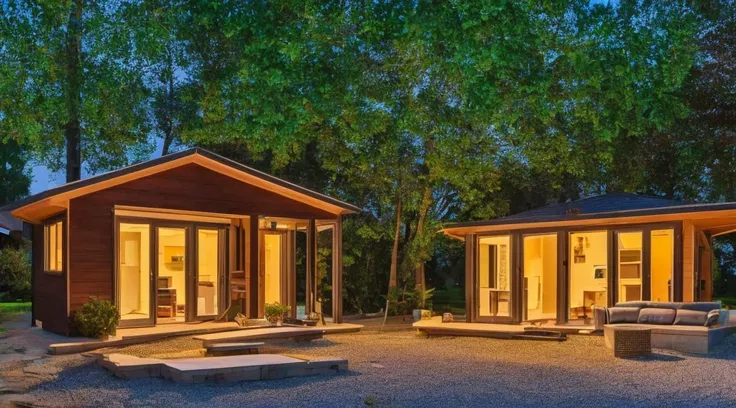 A small house in the backyard at night