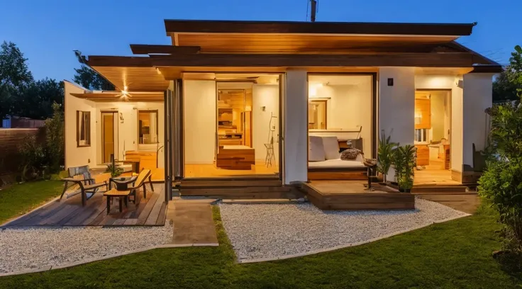 a small house in the backyard at night