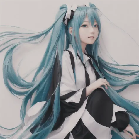 Anime Girls with long hair and a white shirt and black pants, portrait of hatsune Miku, hatsune Miku portrait, Mikudayo, hatsune Miku, Miku, Pixiv, Zerochan Art, digital art on Pixiv, Nightcore, Pixiv contest winner, Anime Girls, (Anime Girls), beautiful A...