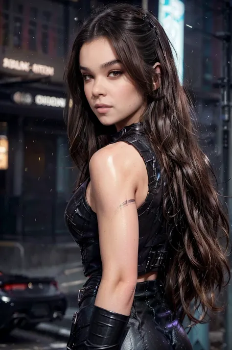 Hailee Steinfeld photo of a 37 years old italy woman ,milf, sexy face, face like pornstar, flirty face, back view, posing like in Monalisa painting, RAW, beautiful woman, (extra long wavy brown hair), ((portrait)), ((detailed face:1.2)), ((detailed facial ...