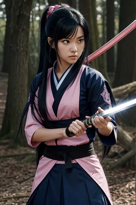 Kaiser jujutsu screenshot,A 25-year-old girl with long black hair and different eyes, one blue and the other pink, almost red, is dressed in the uniform of the wizard school and has a katana like shinobu from Demon., Kaiser jujutsu animation
