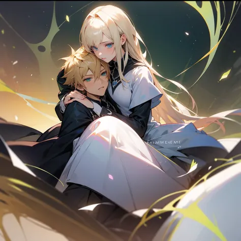 Homme noir metisse, cheveux bouclés, avec femme blonde aux yeux vert, romance , univers Kingdom Hearts, dessin manga anime realiste