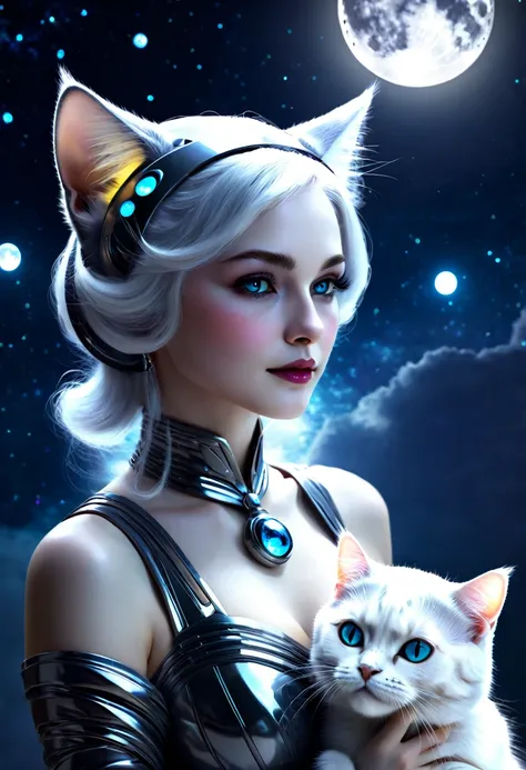 Beautiful neofuturistic woman, Granny cat, Lady Moonlight, Same Ol’ Mistakes, —ar 9:16