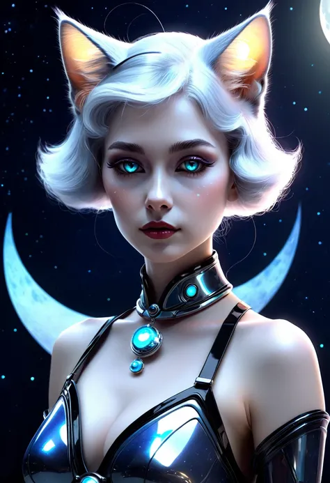 Beautiful neofuturistic woman, Granny cat, Lady Moonlight, Same Ol’ Mistakes, —ar 9:16