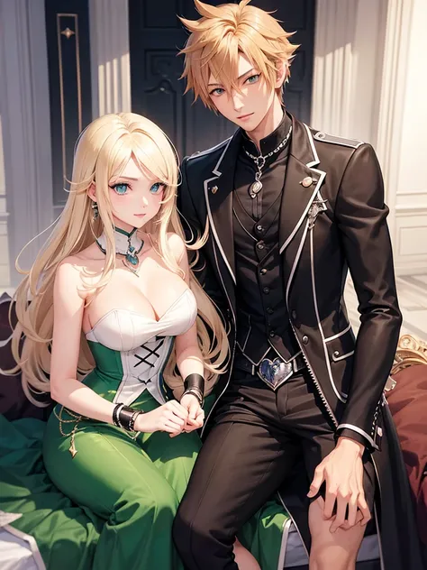 Homme peau noir metisse cheveux bouclés avec femme blonde aux yeux vert, romance , couple, univers Kingdom Hearts, dessin manga anime realiste