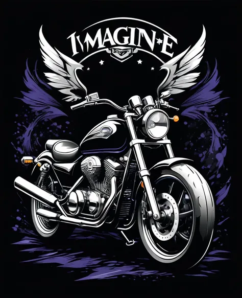 /imagine prompt: Motorcycle illustration for t-shirt,  vetor Adobe Illustration, black backdrop, ADV,Bold outline style, irregular, junk, Light Shading - V 5.2