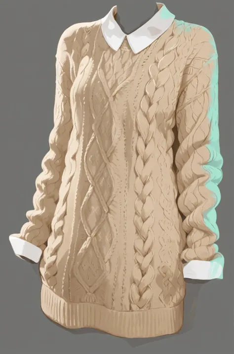 beautiful illustration, ultra-detailed, masterpiece, knitted sweater, white colar, 