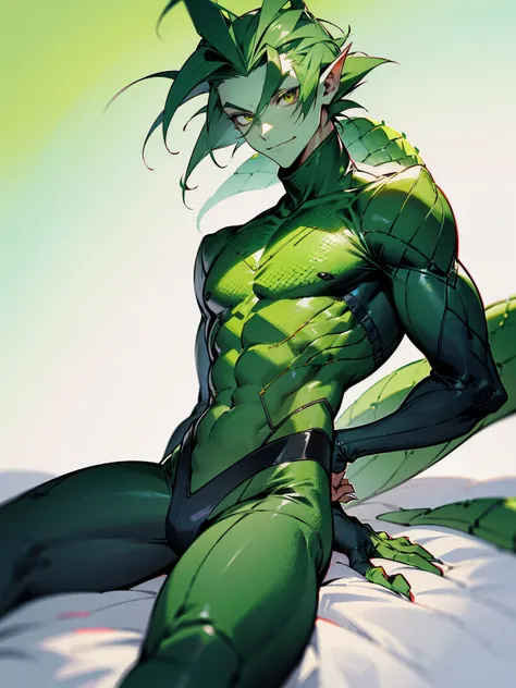 1male, lizard man, sweater, green skin, lizard tail