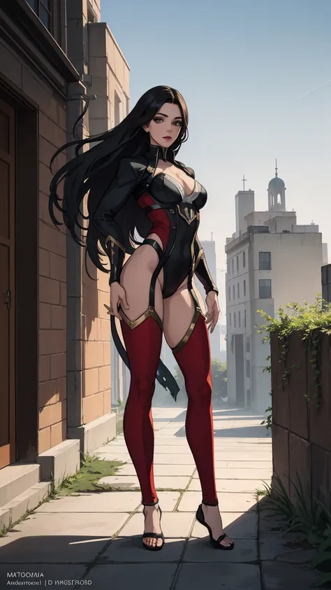 ((full body photo, standing, feet on the ground)) (Adriana Lima :1.1) Red lips, green eyes, ((full body photo, standing, feet on the ground)) Wonder Woman stands imposingly in a city from Themyscira. The scenery is lush. The camera details everything, a wa...