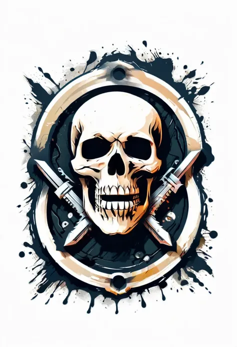 Skull design logo design for a rock band, punk, close-up of guns and roses, rockabilly,, t-shirt design,chunky style,design only,white background,no template,professional,high contrast,high resolution, Ultra-detailed, vivid colors, metallic details, sharp ...