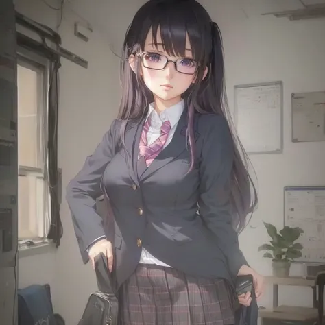 anime girl in a  Wearing glasses and a tie, Realistic school girl, Anime Moe Art Style, a Surreal , Surreal , Half Yamada, Smooth anime CG art, Painted in an anime artist&#39;s studio, Beautiful anime school girl, Gwaiz, Created by Anime Painter Studio, ar...