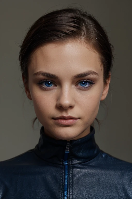 fille brune,  size, blue eyes, slick hair