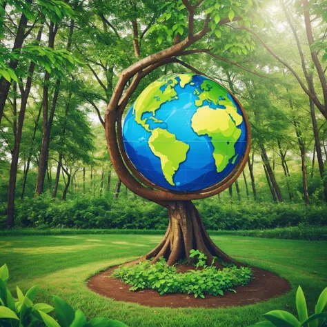 Create a company logo: "EcoSolutions" Theme: Eco-Friendly Solutions & Products. Logo Idea: A green world with a picture of the globe, growing trees with roots, symbolizing care for nature and ecology.