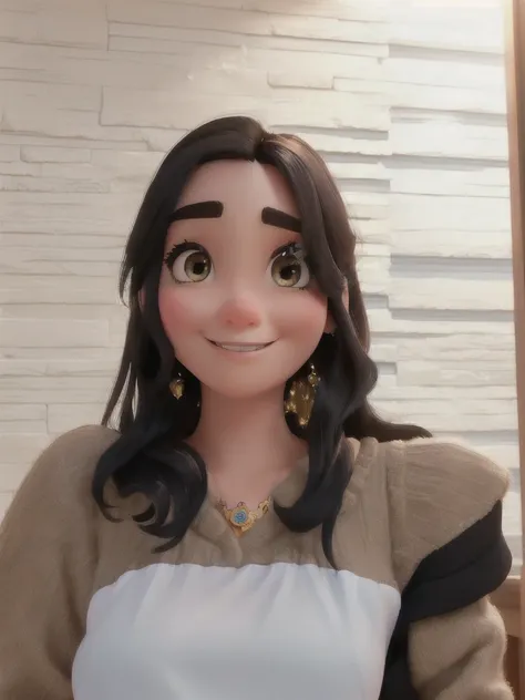 a disney pixar style woman, high qualiy, best quality black hair brown eye 