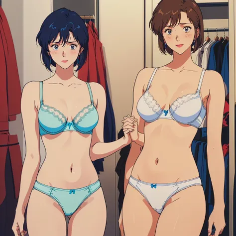 masterpiece, top quality, ultra detailed, (((((nogami_saeko),bob cut, (sumeragi_aika), best anatomy, in underwear, (panties, ela...