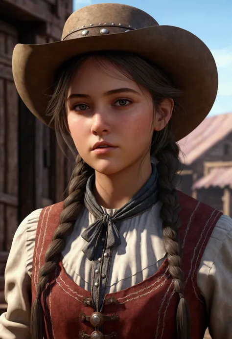 Hyper Realistic 1girl in Old West Clothing, Fantasy Art, Photorealistic, Dynamic Lighting, Artstation, Highly Detailed Face, 4K, Award Winning,