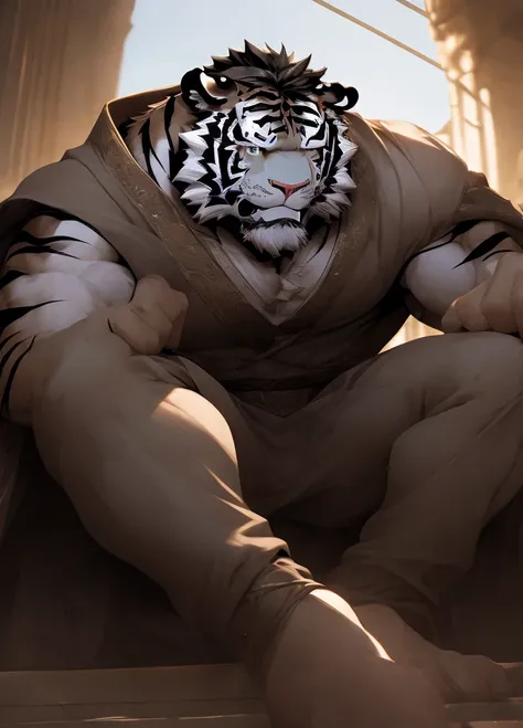 human nature((dramatic))epic, Dynamic poses, Dynamic Angle, A scene, Extreme perspective and strong composition, ridiculous, (Very detailed), Clear focus, Genji, Eye, black Eye, hairy, White fur, Black and White fur, black beard, Black Hair，human nature (W...