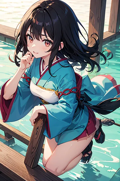 anime girl, japanese village, dark hair