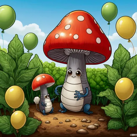 mushroom, сольный гриб с глазами, один гриб, champignon1, cartoon, anime, шампиньон with eyes, salted гриб, brightness, Style Comics, vegetable balloons, woodlice, beautiful  in the garden, balloons, plants, flowers, vegetable, vegetable balls, balls, exce...