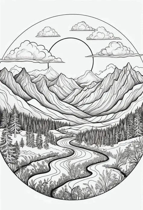 draw a circular shaped plateau black lines white background, like a coloring page