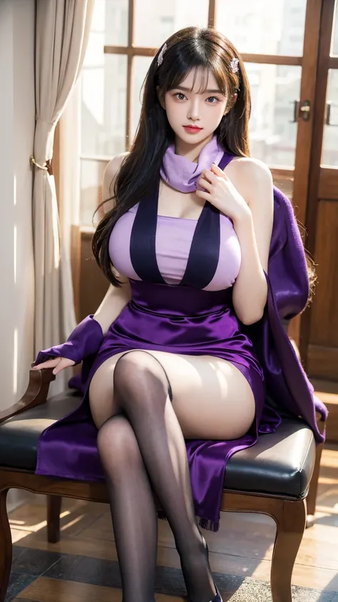 woman sitting in a chair with a purple scarf and stockings, gorgeous chinese model, silk stockings, shot with canon eoa 6 d mark...